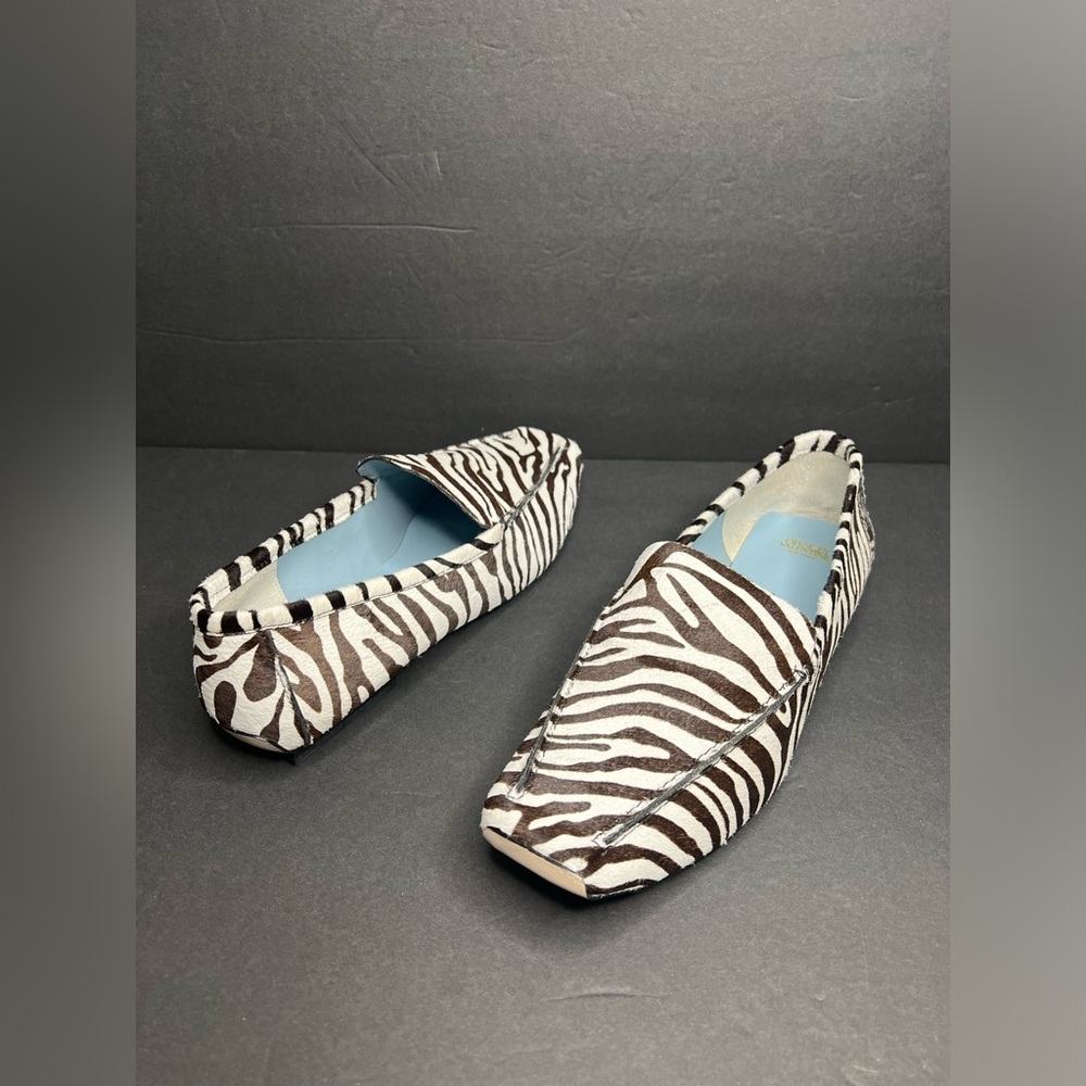 $298 Women’s Frances Valentine Elyce Zebra Haircalf Loafers Shoes Flats Sz 11